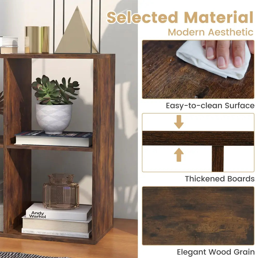 6 Cube Bookshelf with Back Guardrail for Living Room Bedroom-Rustic Brown - Rustic Brown - Bookcases