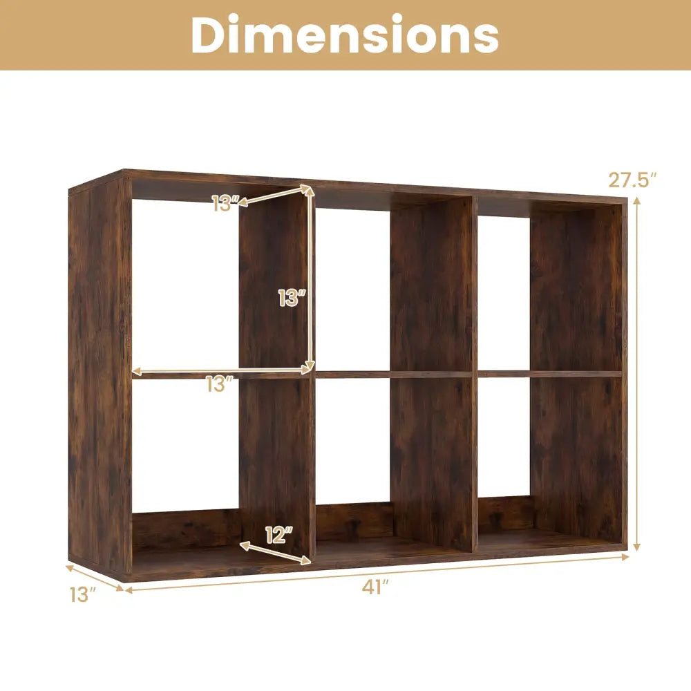 6 Cube Bookshelf with Back Guardrail for Living Room Bedroom-Rustic Brown - Rustic Brown - Bookcases