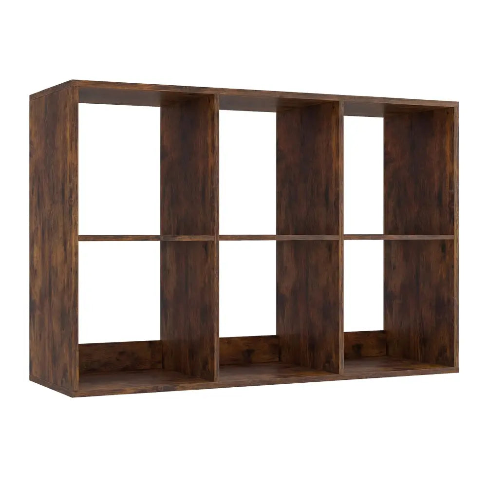 6 Cube Bookshelf with Back Guardrail for Living Room Bedroom-Rustic Brown - Rustic Brown - Bookcases
