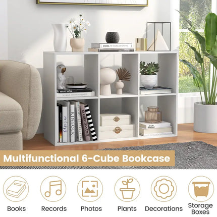 6 Cube Bookshelf with Back Guardrail for Living Room Bedroom-White - White - Bookcases