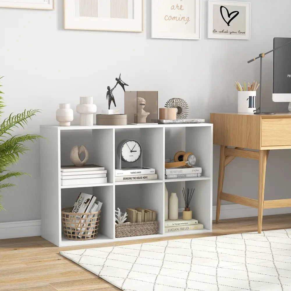 6 Cube Bookshelf with Back Guardrail for Living Room Bedroom-White - White - Bookcases