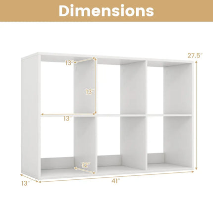 6 Cube Bookshelf with Back Guardrail for Living Room Bedroom-White - White - Bookcases