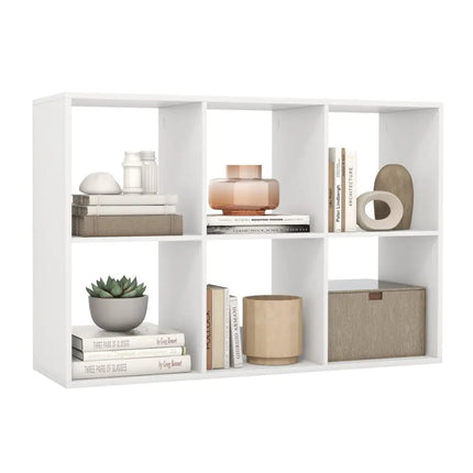 6 Cube Bookshelf with Back Guardrail for Living Room Bedroom-White - White - Bookcases