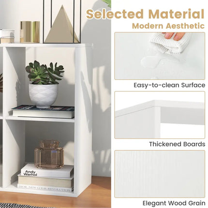 6 Cube Bookshelf with Back Guardrail for Living Room Bedroom-White - White - Bookcases