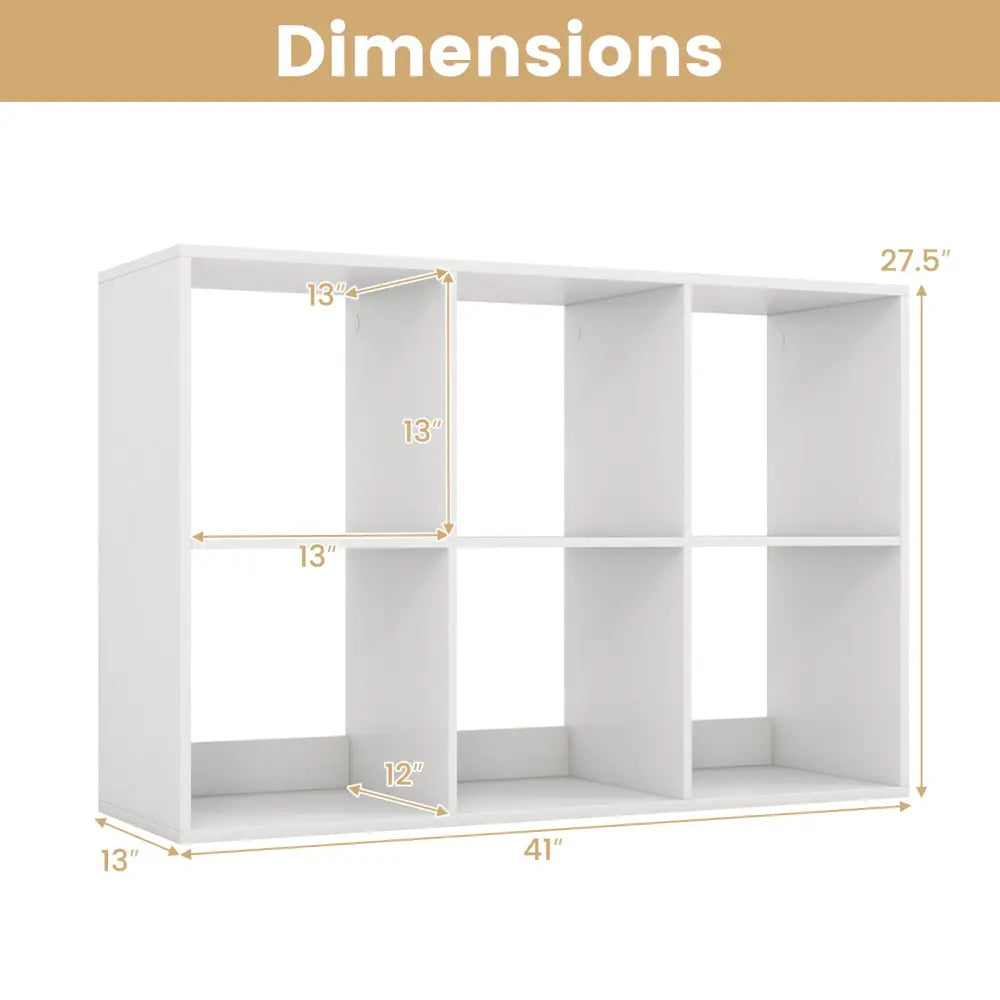 6 Cube Bookshelf with Back Guardrail for Living Room Bedroom-White - White - Bookcases