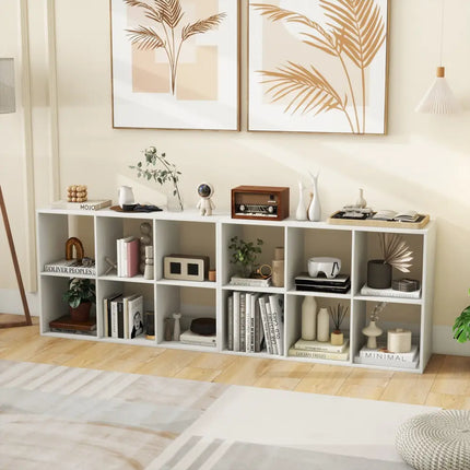 6 Cube Bookshelf with Back Guardrail for Living Room Bedroom-White - White - Bookcases