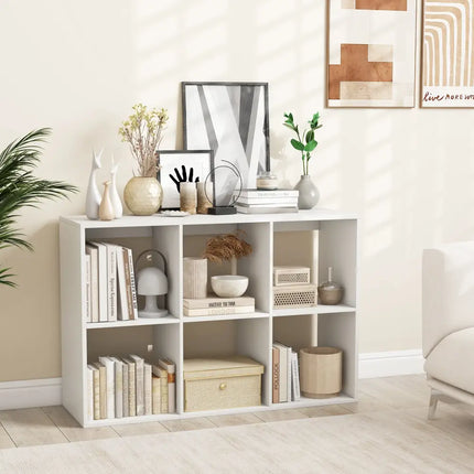 6 Cube Bookshelf with Back Guardrail for Living Room Bedroom-White - White - Bookcases