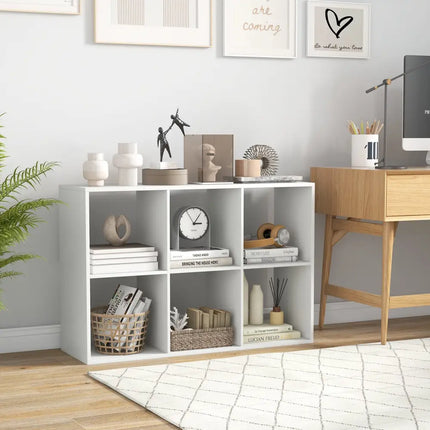 6 Cube Bookshelf with Back Guardrail for Living Room Bedroom-White - White - Bookcases