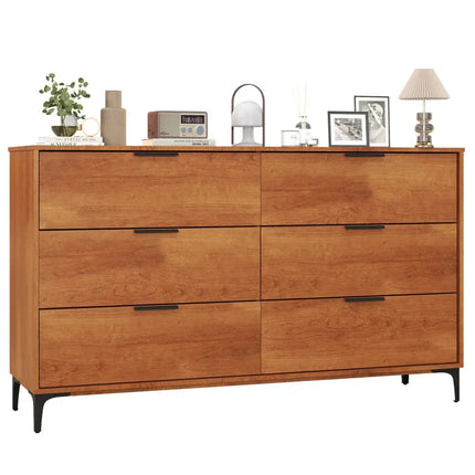 6-Drawer Dresser with Interlock System for Bedroom Living Room-Cherry - Cherry - Dressers & Chests