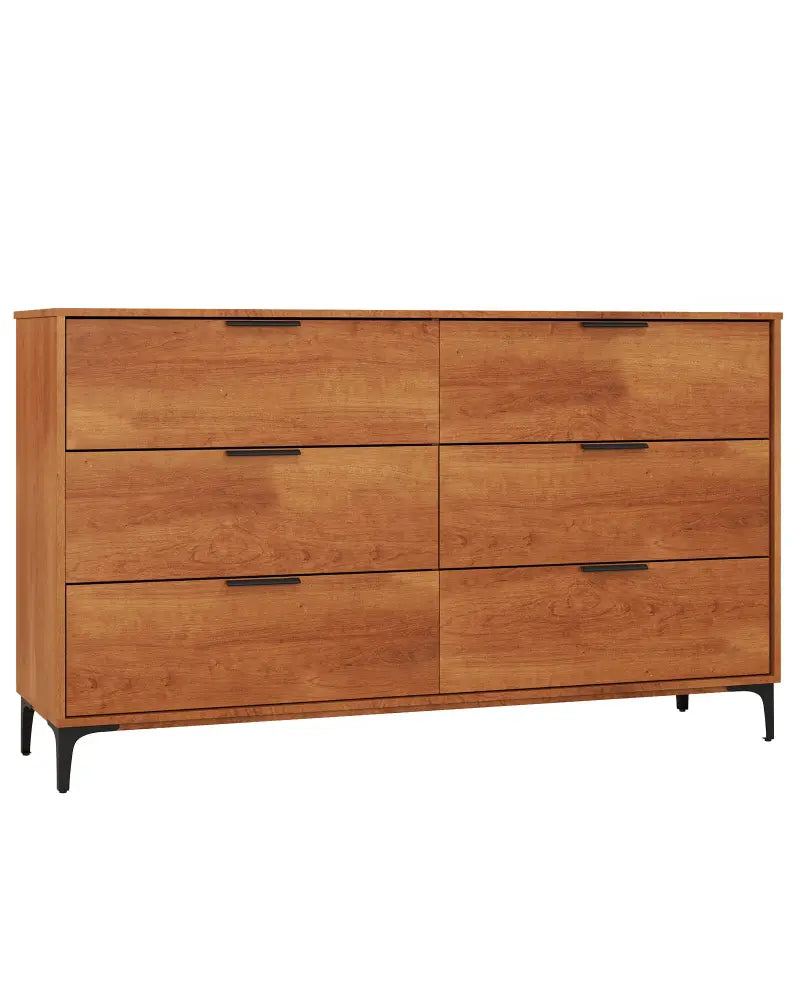 6-Drawer Dresser with Interlock System for Bedroom Living Room-Cherry - Cherry - Dressers & Chests