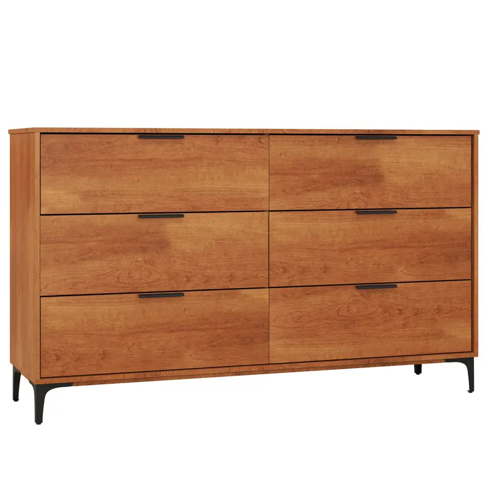 6-Drawer Dresser with Interlock System for Bedroom Living Room-Cherry - Cherry - Dressers & Chests