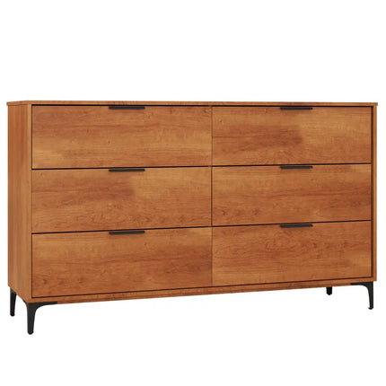 6-Drawer Dresser with Interlock System for Bedroom Living Room-Cherry - Cherry - Dressers & Chests