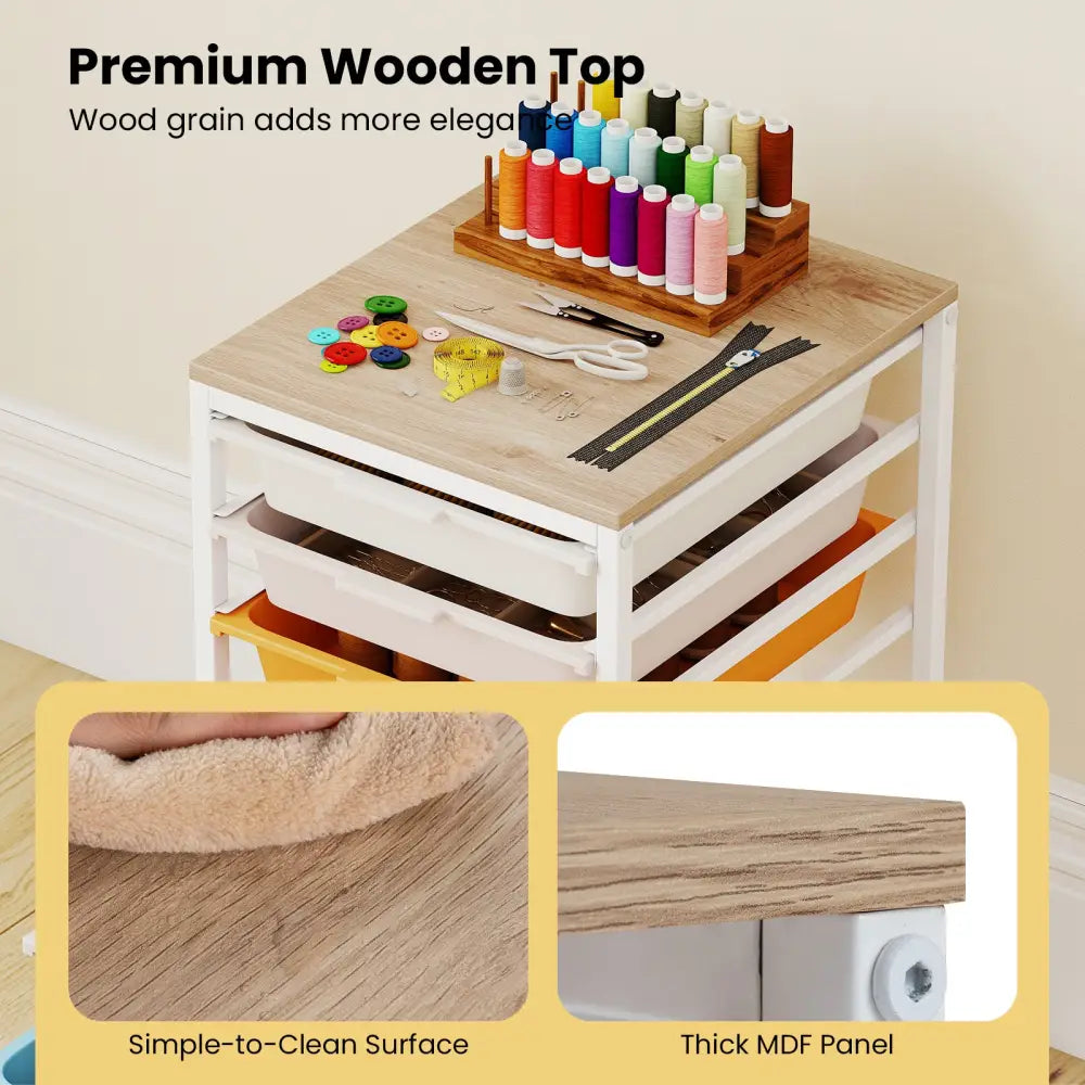 6-Drawer Rolling Storage Cart with Wooden Tabletop-Macaron - Macaron - File Cabinets