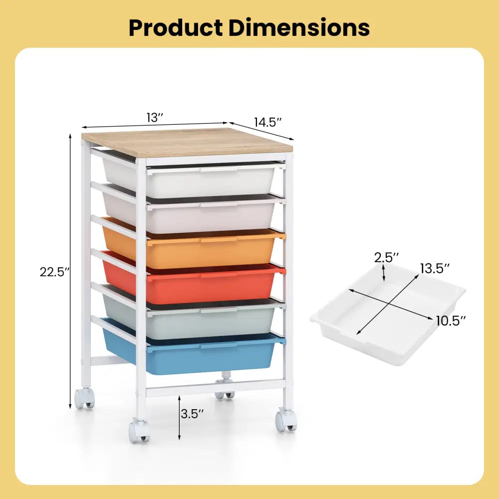 6-Drawer Rolling Storage Cart with Wooden Tabletop-Macaron - Macaron - File Cabinets