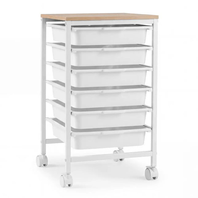 6-Drawer Rolling Storage Cart with Wooden Tabletop-White - White - File Cabinets