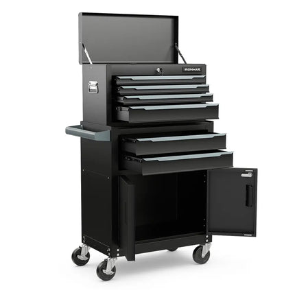 6-Drawer Rolling Tool Storage Chest Cabinet with Universal Wheels and Hooks-Black - Black - Garages