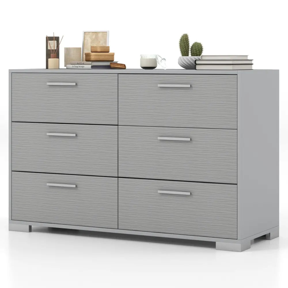 6 Drawer Storage Cabinet with Metal Legs Handles with Anti-Toppling Devices-Grey - Gray - Cabinets & Chests
