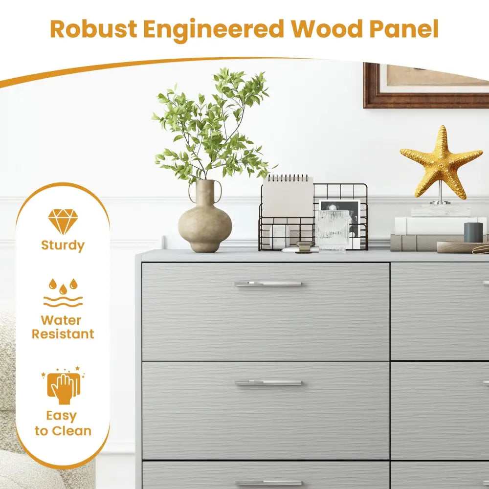 6 Drawer Storage Cabinet with Metal Legs Handles with Anti-Toppling Devices-Grey - Gray - Cabinets & Chests