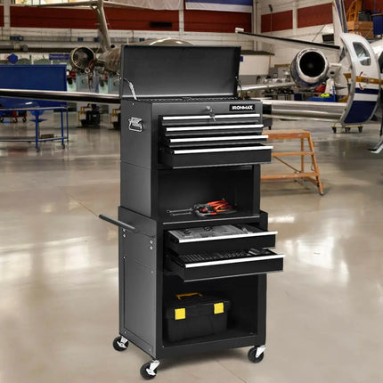 6-Drawer Tool Chest with Heightening Cabinet-Black - Black - Garden Tools