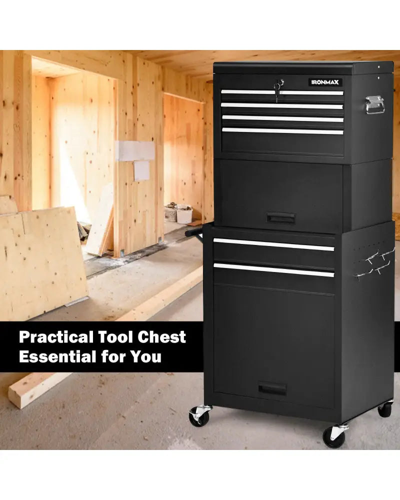 6-Drawer Tool Chest with Heightening Cabinet-Black - Black - Garden Tools