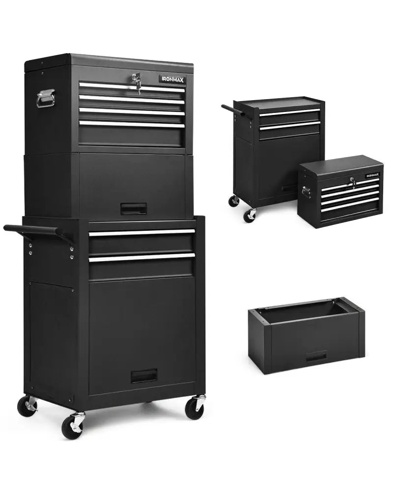 6-Drawer Tool Chest with Heightening Cabinet-Black - Black - Garden Tools