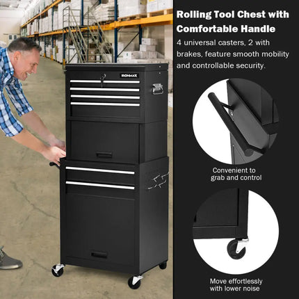 6-Drawer Tool Chest with Heightening Cabinet-Black - Black - Garden Tools