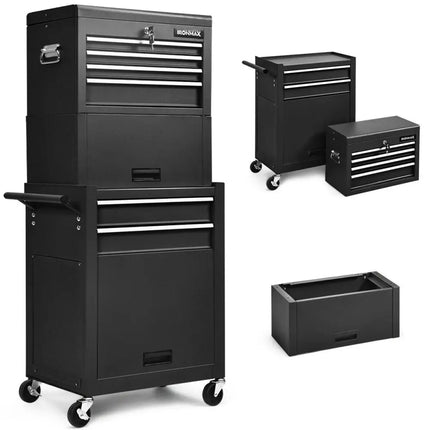 6-Drawer Tool Chest with Heightening Cabinet-Black - Black - Garden Tools