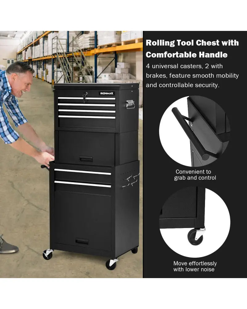 6-Drawer Tool Chest with Heightening Cabinet-Black - Black - Garden Tools