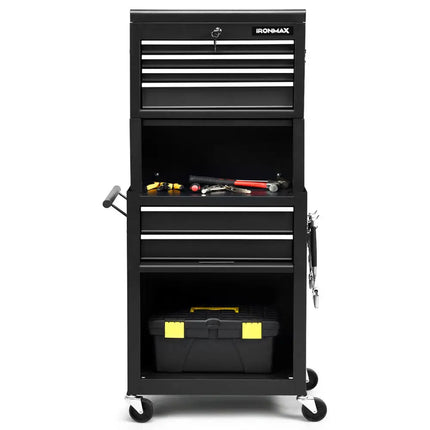 6-Drawer Tool Chest with Heightening Cabinet-Black - Black - Garden Tools