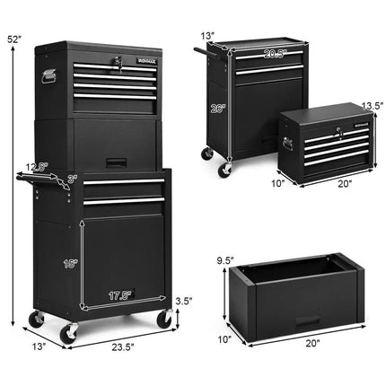 6-Drawer Tool Chest with Heightening Cabinet-Black - Black - Garden Tools