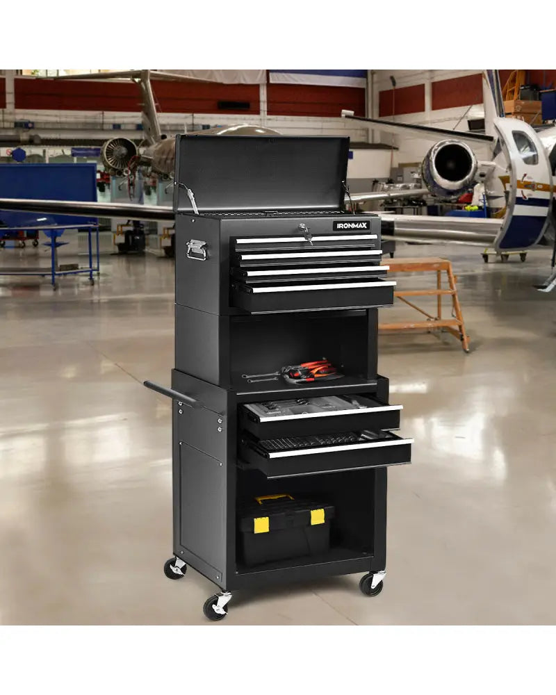 6-Drawer Tool Chest with Heightening Cabinet-Black - Black - Garden Tools