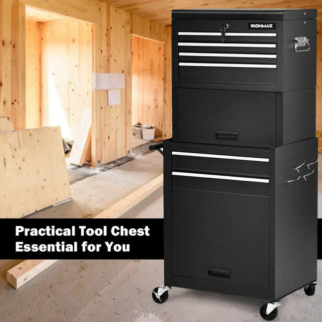 6-Drawer Tool Chest with Heightening Cabinet-Black - Black - Garden Tools