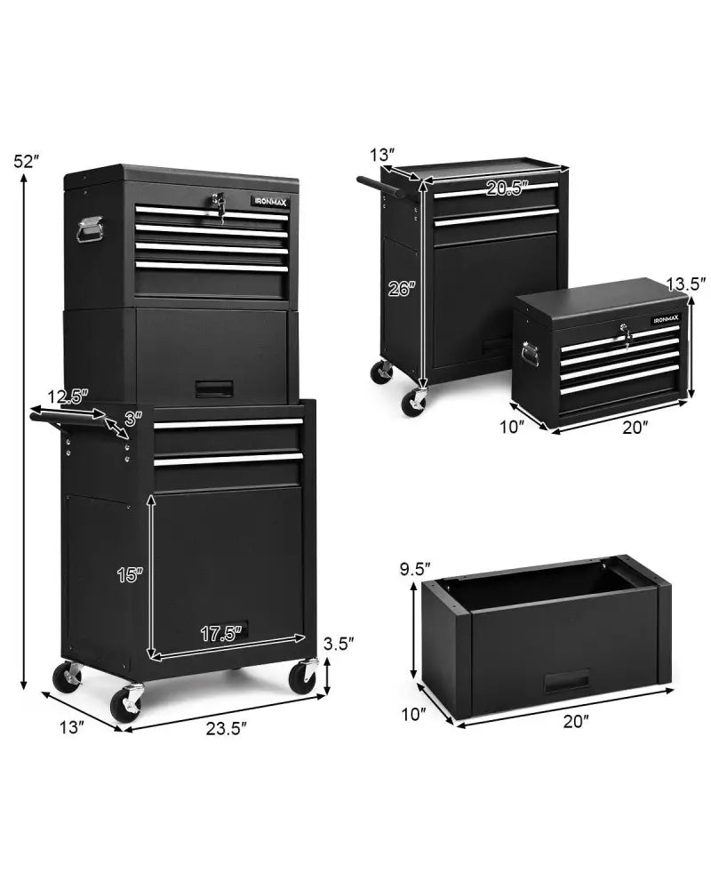 6-Drawer Tool Chest with Heightening Cabinet-Black - Black - Garden Tools