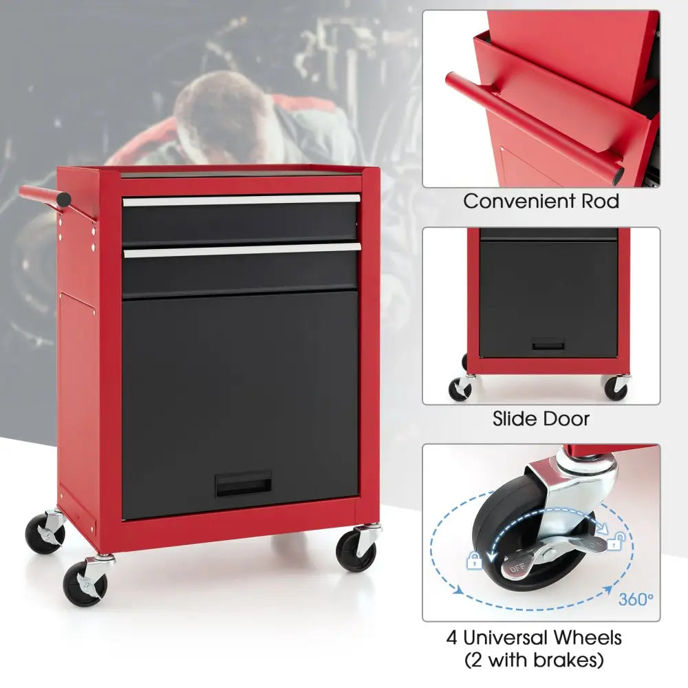 6-Drawer Tool Chest with Heightening Cabinet-Black & Red - Black & Red - Garden Tools
