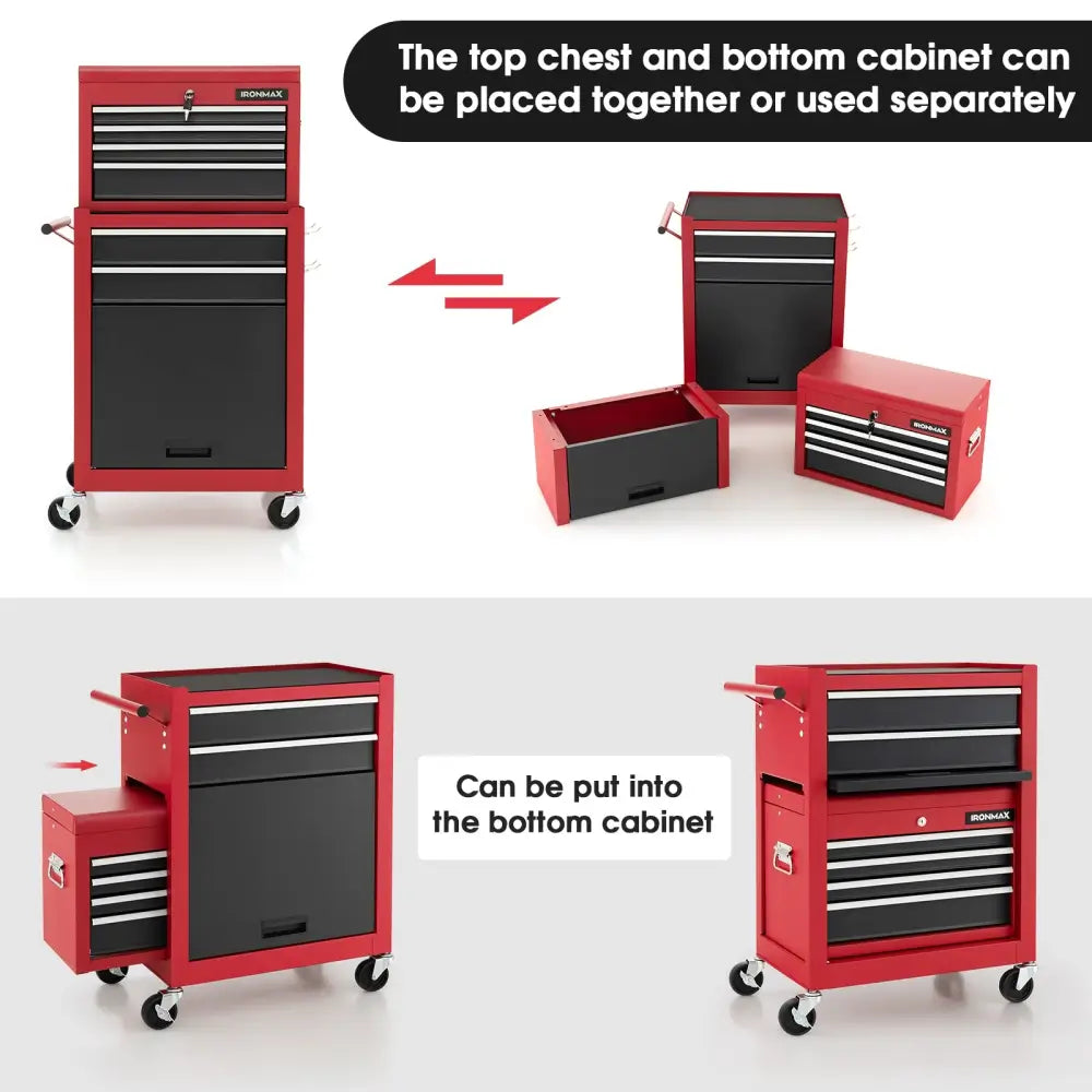 6-Drawer Tool Chest with Heightening Cabinet-Black & Red - Black & Red - Garden Tools