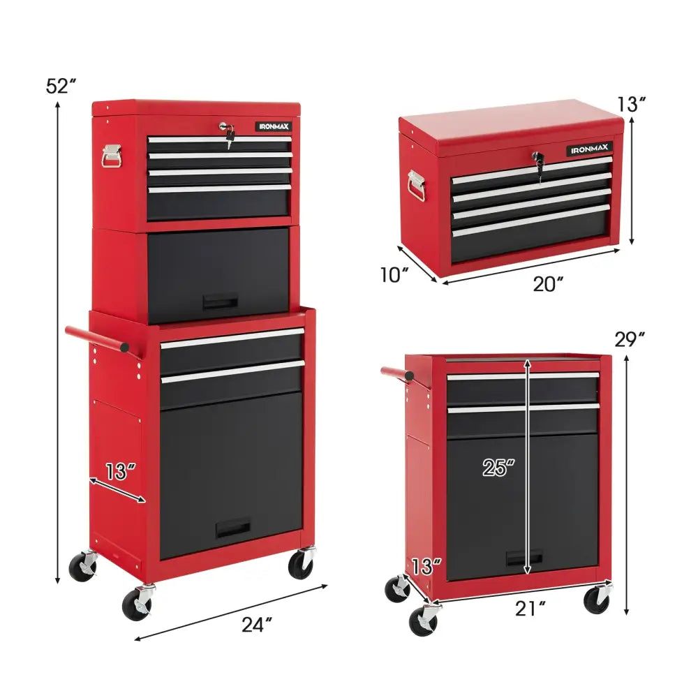 6-Drawer Tool Chest with Heightening Cabinet-Black & Red - Black & Red - Garden Tools