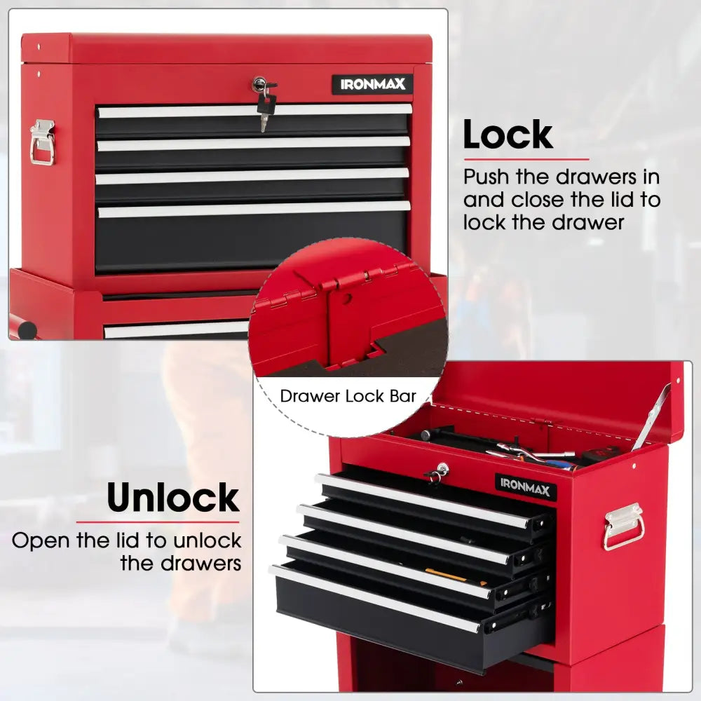 6-Drawer Tool Chest with Heightening Cabinet-Black & Red - Black & Red - Garden Tools