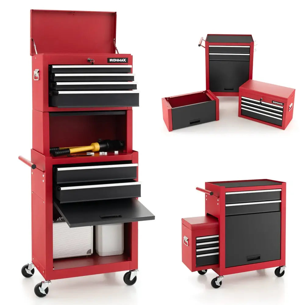 6-Drawer Tool Chest with Heightening Cabinet-Black & Red - Black & Red - Garden Tools