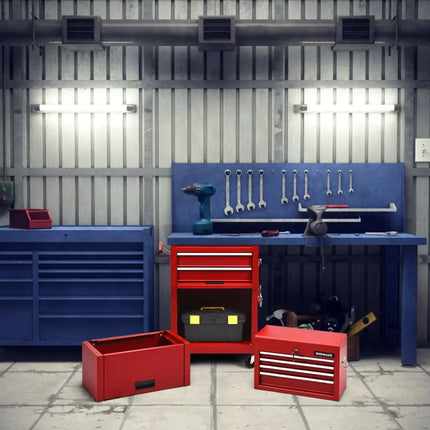 6-Drawer Tool Chest with Heightening Cabinet-Red - Red - Garden Tools