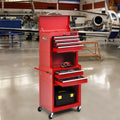6-Drawer Tool Chest with Heightening Cabinet-Red - Red - Garden Tools
