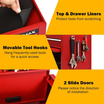 6-Drawer Tool Chest with Heightening Cabinet-Red - Red - Garden Tools