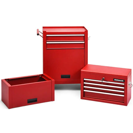 6-Drawer Tool Chest with Heightening Cabinet-Red - Red - Garden Tools