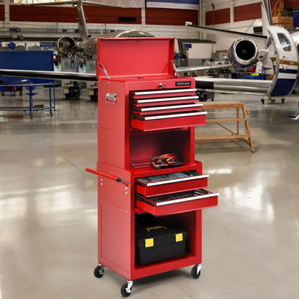 6-Drawer Tool Chest with Heightening Cabinet-Red - Red - Garden Tools