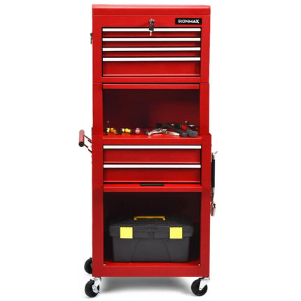 6-Drawer Tool Chest with Heightening Cabinet-Red - Red - Garden Tools
