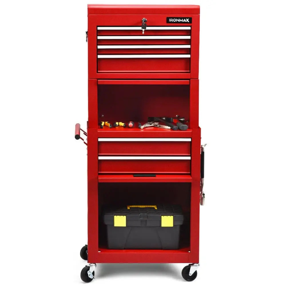 6-Drawer Tool Chest with Heightening Cabinet-Red - Red - Garden Tools