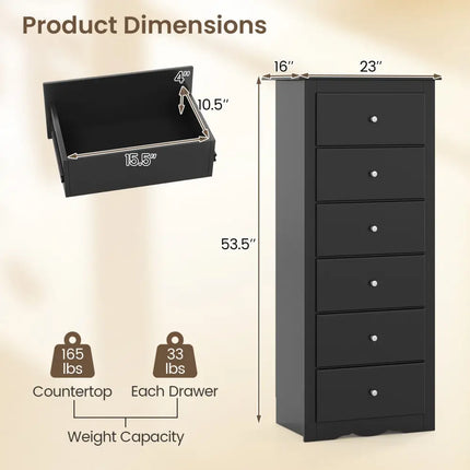 6 Drawers Chest Dresser Clothes Storage Bedroom Furniture Cabinet-Black - Black - Dressers & Chests
