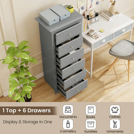 6 Drawers Chest Dresser Clothes Storage Bedroom Furniture Cabinet-Gray - Gray - Dressers & Chests