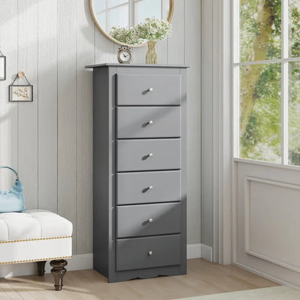 6 Drawers Chest Dresser Clothes Storage Bedroom Furniture Cabinet-Gray - Gray - Dressers & Chests