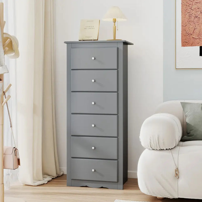6 Drawers Chest Dresser Clothes Storage Bedroom Furniture Cabinet-Gray - Gray - Dressers & Chests