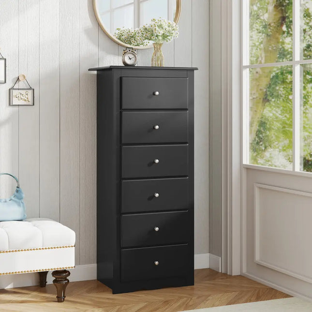 6 Drawers Chest Dresser Clothes Storage Bedroom Furniture Cabinet-Black - Black - Dressers & Chests